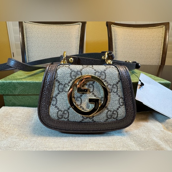 New Authentic Gucci Blondie GG Supreme Logo Wallet On Chain Brown Crossbody Bag - Picture 2 of 15